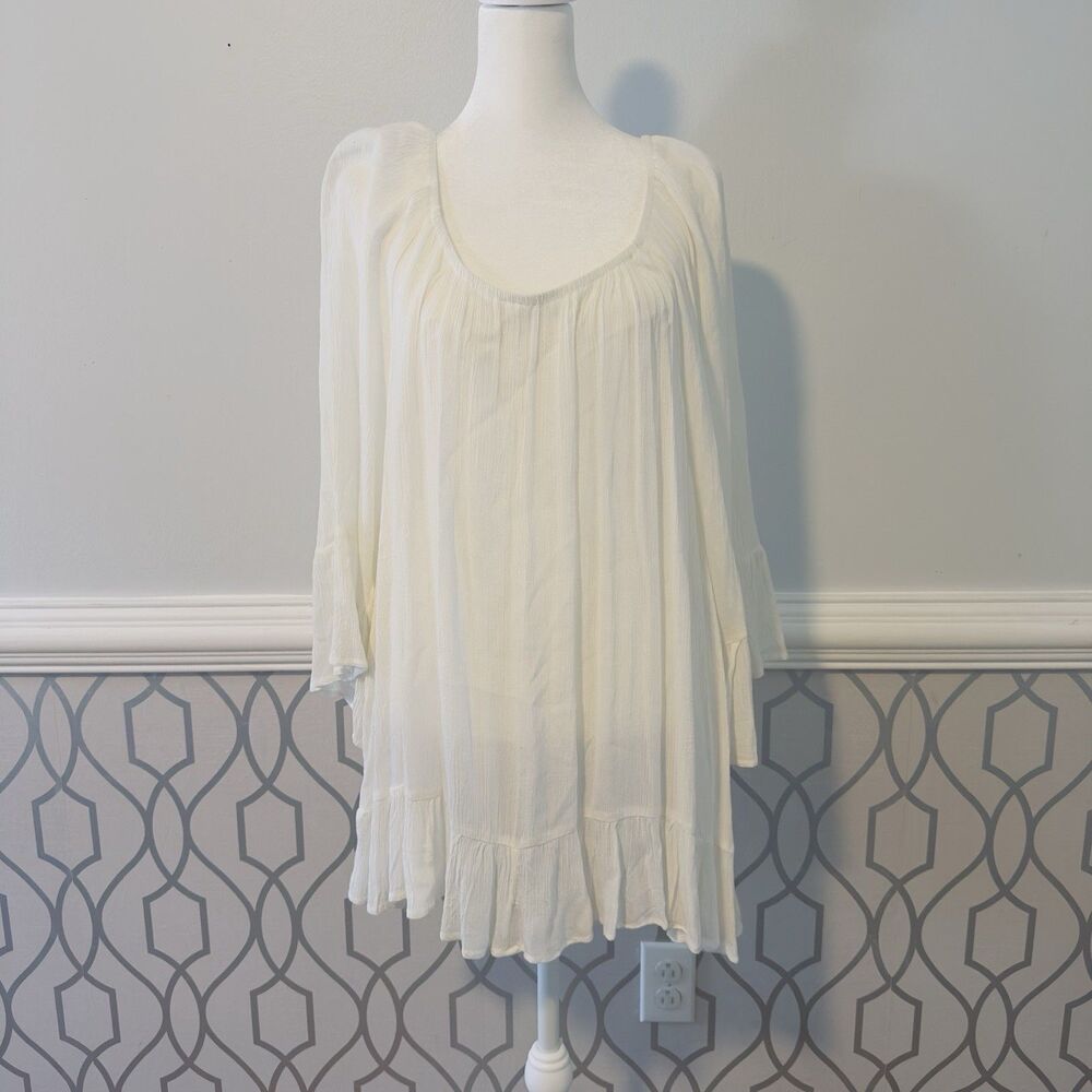 Boho Style & Co XL Solid White Long Bell Sleeve Blouse Top Flowy Sheer Gauzy NWT